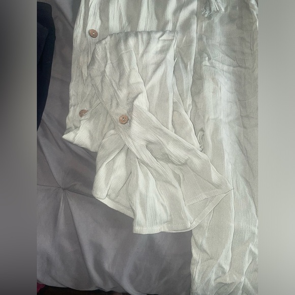 Flowy style green linen pants size L - Picture 4 of 6